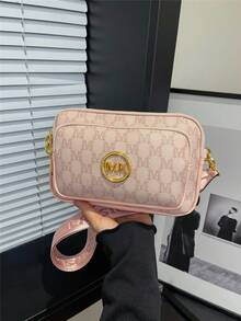 New Fashion Classic Versatile Solid Color PU Waterproof Fabric Diamond Pattern Design Retro Fashion Metal Decor Square Shoulder Bag - Pink - View 4