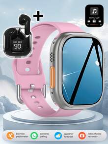 Reloj inteligente multifuncional con música, llamadas, mensajes, podómetro, funciones meteorológicas, incluye auriculares inalámbricos - Negro - Ver 4