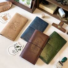 1 Peça Caderno com Capa de Couro PU Vintage, 68 Páginas, Diário de Viagem com Padrão em Relevo, Adequado para Estudantes, Viajantes, Diário, Bloco de Notas Portátil com Alça - Cachorro de feijão malhado - Visão 1