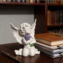 1 szt. Rzeźba anielska, luksusowa dekoracja uzdrawiająca do biurka, gabinetu, wyroby z żywicy - Trzymanie lawendy w obu dłoniach - Zobacz 8