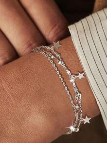 1pc S925 Sterling Silver Fashionable & Elegant Sparkling Multi-Layer Star Bracelet, Suitable For Women's Daily, Party, Holiday Wear, Unique Five-Pointed Star Bracelet Gift - Star - View 12