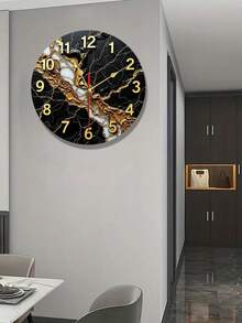 Relógio de Parede de Madeira com Textura de Mármore de Luxo - Design de Mármore Preto e Dourado Moderno, Redondo, Silencioso, Sem Tique-Taque, com Vidro, Ponteiros Dourados e Números Dourados, Mostrador Grande de 10/12 Polegadas para Decoração Doméstica, Quarto, Cozinha, Escritório - Fácil de Instalar, Textura de Mármore Preto e Dourado, Relógio Elegante Minimalista, Relógio de Parede Estiloso, Relógio de Parede de Tamanho Grande, Relógio de Parede Oversized, Relógio de Parede Retrô, Plano 2D - Multicolorido - Visão 3