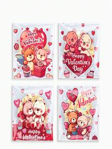 25/50/100pcs Valentine's Day Self-Adhesive Red Bear & Cute Little Bear Print Transparent Packaging Bags/Reticule/ - No-Seal Opening/ Closure, Gift Wrap For Parties, Birthdays, Valentines - Bulk Bundle - Multicolor - View 2