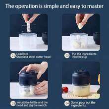 Electric Garlic Chopper, 2026 Upgrade Mini Portable Veggie Cutter, USB Charging Wireless Electric Food Chopper, One-Touch, 4 Sharp Stainless Steel Blades For Meat Fruits Vegetables - 黑色 - 查看 6