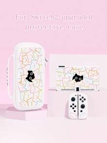 (2025) Accesorios - Funda protectora con patrón de gato de línea colorida y gato negro, compatible con Switch 2/Switch NS/Switch OLED/Lite, adecuada para consola de juegos Switch 2/Switch, set de paquete familiar, bolsa de almacenamiento, base acoplable, mejor regalo para jugadores de Switch - Multicolor - Ver 1