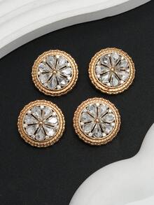 4pcs/Set Vintage Floral Disc Hollow Rhinestone Metal Buttons, Suitable For Women's Suits, Uniforms, Coats, Sweaters, Furs, Decorative Hand-Sewn, DIY Sewing Accessories, Reusable - Multicolor - View 16