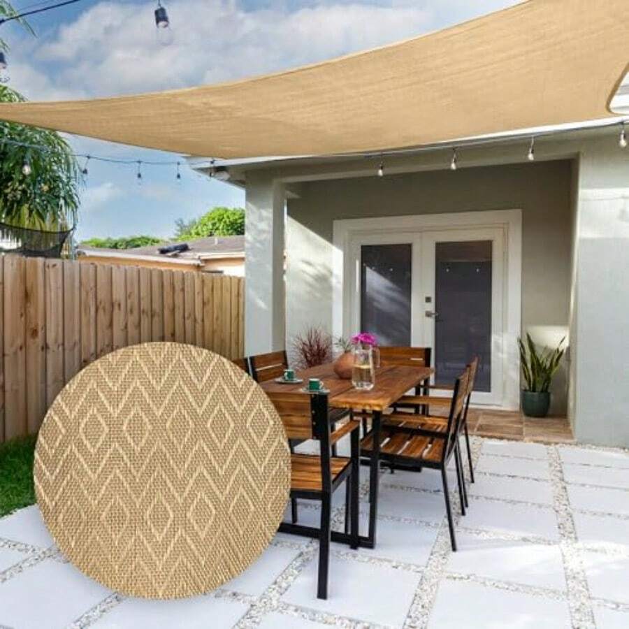Malla SombraMPQ Mallas Sora Toldo Monofilamento 90-3.7x5m ige - Cintas de Refuerzo y Oillo - teccion UV Perfecto para Patios ardin Coceras Exteres Vela-Reente al Sol y al Desgastesun shade cloth - Beis - Ver 1