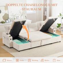 Modern 4-Personen-Samtsofa Mit Beidseitigen Chaiselongues, Integrated Stauraum, Getränkehaltern, USB-Anschlüssen Und Ausziehbarer Schlaffunktion – Style Für Jedes Wohnzimmer.Beige - Beige + Corduroy + Foam + 4 Seat - View 4