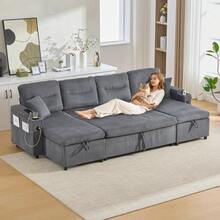 Modern 4-Person-Samtsofa With Suitable Chaiselongues, Integrated Stauraum, Getränkehaltern, USB-Anschlüssen Und Ausziehbarer Schlaffunktion – Style Für Jedes Wohnzimmer.Kohleschwarz - Carbon Gray + Corduroy + Foam + 4 Seat - View 12