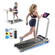 Caminadora plegable YPOO con inclinación y barra de soporte, pantalla LED de 3 ventanas, caminadora de escritorio 2 en 1 para el hogar y la oficina, capacidad de peso de 300 libras, control por aplicación, color plateado - Plateado - Ver 9