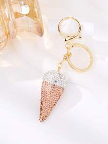 Sparkly Ice Cream Cone Keychain Rhinestone Bling Keyring Bag Charm Women Girls Gift - Multicolor - View 6