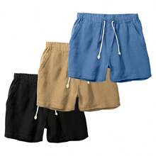 Set Of 3 Premium Linen Shorts For Men - Luxury Beachwear - 薄荷藍 - 查看 1