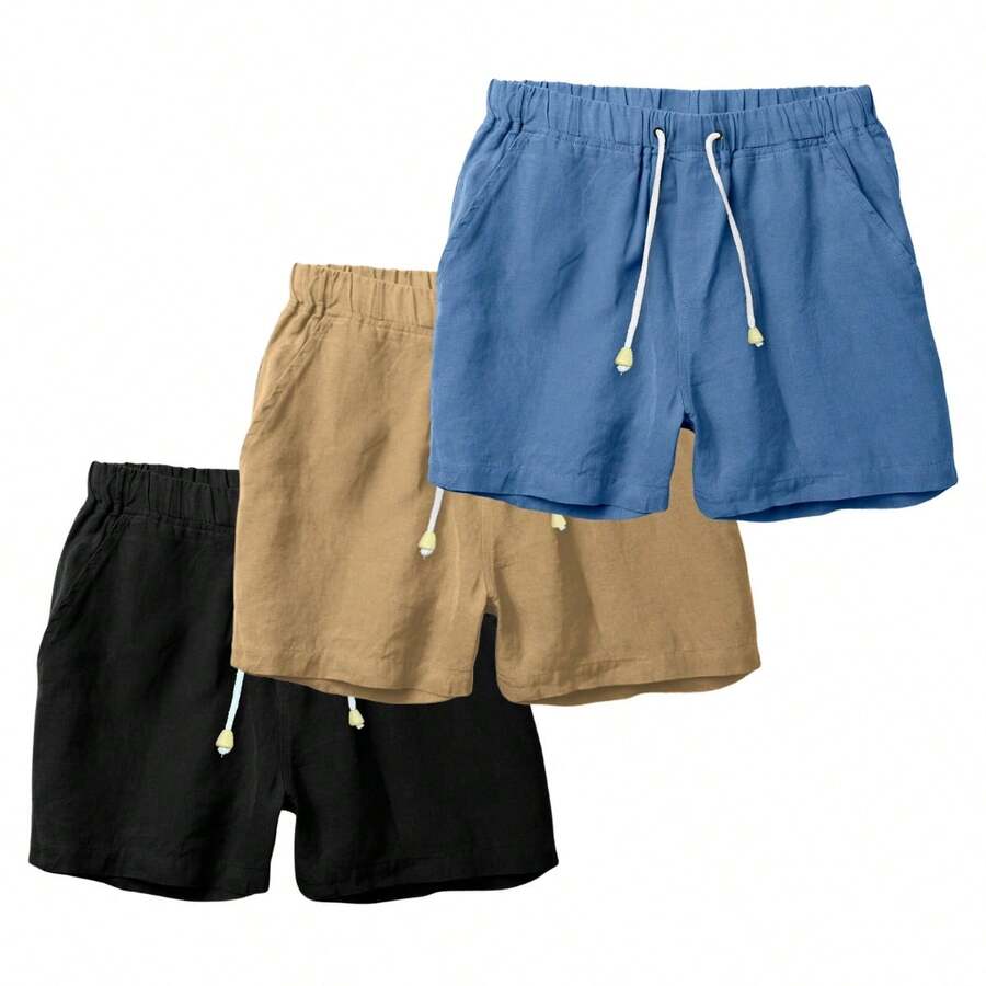 Set Of 3 Premium Linen Shorts For Men - Luxury Beachwear - 薄荷藍 - 查看 1