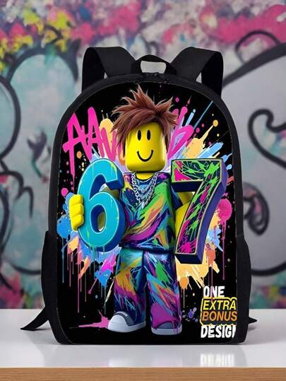 1pc Personalized Number 67 Design Lightweight Backpack, Versatile For School, Campus Supplies, Books, Stationery Storage, Gifts For Relatives, Friends, Students, Suitable For School, Travel, Camping. Large Capacity, Practical Gift Choice For Halloween, Christmas, Birthday And Other Occasions.