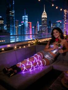 Adjustable Elastic LED Neon Tube Garter Set - For Women, Cyberpunk Burning Man Party Costume Accessory, Halloween Party Wedding Decor, Battery Included - 2PCS LED Light-up Straps - View 15