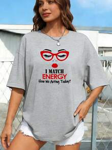 PAYEAH 1pcs 100% Cotton Stylish I MATCH ENERGY How We Acting Today? Print  220g Heavy Cotton T Shirt - 淺灰色 - 查看 8