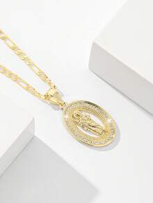 1pc Classic European And American Copper Inlaid Zirconia Guardian Angel Pendant Necklace, Suitable For Christmas/Thanksgiving/Halloween/Mother's Day/Valentine's Day Gifts For Couples/Friends/Churchgoers, Catholic First Communion, Gifts, Daily And Holiday Wear For Prayer - Yellow Gold - View 5