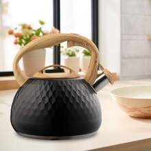 3L Stainless Steel Whistle Kettle with Ergonomic Handle & Mechanical Switch - Heavy-Duty 430 Grain Black Tea & Coffee Pot for Stovetop, Induction, Camping, Home Kitchen - Ideal For Tea, Coffee, Stovetop Compatible, Modern Kitchenware - Negro - Ver 3