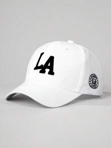 1pc Embroidered LA Baseball Cap, Adjustable Outdoor Sun Protection Casual Hat, Suitable For Spring/Autumn Travel, Beach, Vacation, Men, Y2K Style,Summer - White Hat With Black Logo - View 23