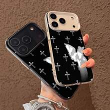 Estuche para teléfono con patrón de ángel y cruz Compatible con estuches para teléfonos ,  17,  16 Pro Max,  15 Pro Max,  13 y  12 Hecho de material de TPU, brinda protección contra golpes y caídas Un gran regalo para familiares, amigos, seres queridos, novios/novias y aniversarios - Blanco - Ver 4