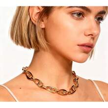 Chunky Gold Necklace 18k  Plated Chunky Chain Link Necklace For Women Long Statement Necklace For Women Adjustable Length 50+10CM - Style-B - 查看 4