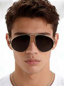 1 PC Men's Aviator Fashion Glasses Lightweight Metal Frame Comfortable To Wear Casual For Daily Commute With Glasses Box - Multicolor - View 13