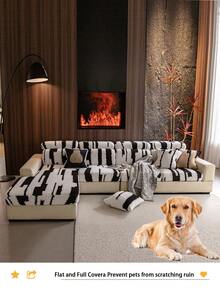 1pc Thick Warm Jacquard Soft Velvet Anti-Slip Sofa Seat Cushion Cover, Style Soft & Skin-Friendly Pet-Proof Elastic Sofa Slipcover, Autumn/Winter Anti-Scratch Sofa Skirt Suitable For L-Shaped Combination Sofa And 1/2/3/4 Seat Sofa (Sold Individually) - Beige - View 6