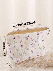 1pc Portable Floral Print Cosmetic Bag, Double-Sided Zipper Makeup Pouch, Multifunctional Travel Toiletry Organizer - Multicolor - View 2
