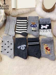 1/5/10/15/20 Pairs Random Cute Cartoon Bear Design Warm Mid-Calf Socks For Women - Multicolor - View 9