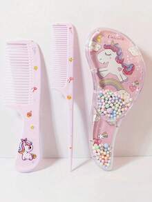 2pcs/Set Kids Cartoon Animal Design Comb, Fine Teeth Pointed Tail Hair Brush For Girls - Multicolor - View 1