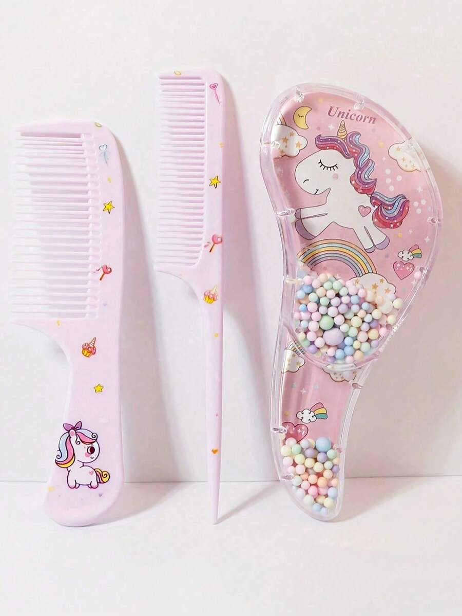 2pcs/Set Kids Cartoon Animal Design Comb, Fine Teeth Pointed Tail Hair Brush For Girls - Multicolor - View 1