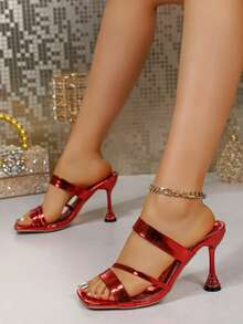 Sandálias mule de salto alto com tira no bico, sexy e para a primavera de 2026. - Vermelho - Ver 2