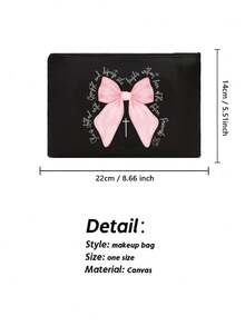 粉色蝴蝶结印花化妆包，优雅女士洗漱包，印有“她值得拥有”字样，便携式化妆品收纳包，时尚旅行配件，拉链化妆包，可收纳化妆品、刷子、配件，适用于度假、酒店、办公室、浴室等场合。可作为礼物送给朋友、姐妹，生日礼物、斋月礼物、婚礼用品、复活节礼物、伴娘回礼。 - 彩色 - 查看 10