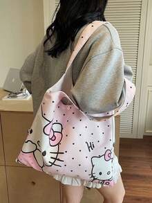 Sanrio 新款Hello Kitty大容量轻便女士手提包，多功能休闲单肩包，适合上学和外出使用 - 彩色 - 查看 6