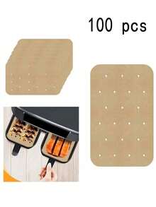 100pcs Rectangular Perforated Air Fryer Paper, Double-Sided Silicone Oil Paper, Food Grease-Proof Paper, Air Fryer Liner, Steamer Paper - Coffee Brown - View 1