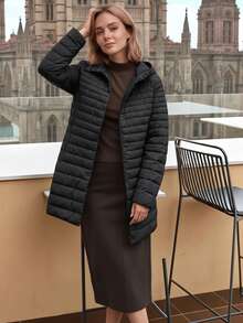 Risissida Damen Lässig Kapuzen Daunenjacke mit Taschen, leicht für den täglichen Gebrauch - Schwarz - Übersicht 3