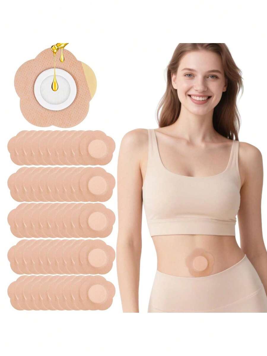 30 miếng dán rốn dầu thầu dầu, băng quấn rốn bằng bông hữu cơ dùng một lần, tự dính, tiện dụng - Chống rò rỉ, thoáng khí. - màu nâu - Xem 1