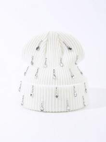1pc Men's Fashion Handmade Crystal Raindrop Decor Knitted Beanie Hat, Suitable For Autumn/Winter Daily Wear And Keeping Warm - A - View 3