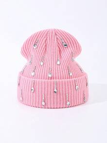1pc Men's Fashion Handmade Crystal Raindrop Decor Knitted Beanie Hat, Suitable For Autumn/Winter Daily Wear And Keeping Warm - A - View 8