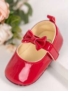 女婴可爱蝴蝶结软衬公主鞋，经典基础款 - 紅色 - 查看 5