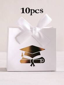 10pcs Mini Graduation Gift Boxes - Candy Boxes With Gold Foil Graduation Cap And Diploma Pattern, Satin Ribbon Bow - Suitable For Graduation Party, Ceremony Souvenirs, Small Candy Packaging For DIY - Multicolor - View 13