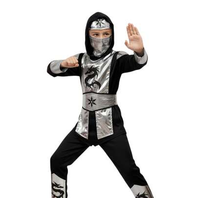 Bộ trang phục màu bạc dành cho bé trai, bao gồm áo sơ mi, quần, mũ, thắt lưng, thích hợp cho lễ hội hóa trang, Halloween, biểu diễn, cosplay, sinh nhật và các bữa tiệc khác.