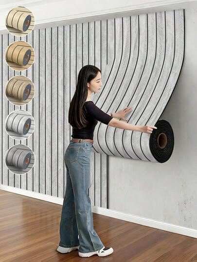 1 Roll Self-Adhesive Wallpaper, 3mm Thick Plaid Wood Grain Wall Panels, Waterproof And Easy To Clean, Removable Wall Stickers Suitable For Decorating Living Room, Office, Ceiling, Kitchen And Bedroom
