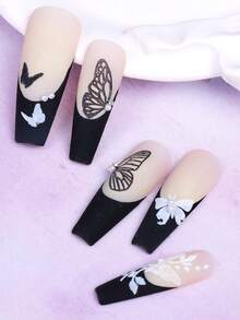 1/2PCS Butterfly Shaped Nail Template, Flower Butterfly Wing Star Pattern Nail Hot Stamping Plate, Essential DIY Nail Template Transfer Mold For Nail Salons - Gold - View 7