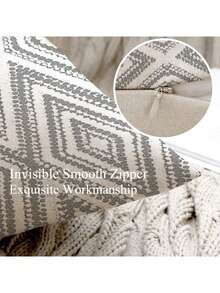 2pcs Decorative Pillow Covers, Geometric Pattern Cushion Covers, 100% Hypoallergenic Polyester Fiber Pillow Covers, Vintage Linen Material, Hidden Zipper Closure, Machine Washable, Minimalist Stylish Line Pattern, Home Decorative Pillow Covers, Sofa Living Room Bedroom Pillow Covers, No Pillow Insert - Grey - View 8