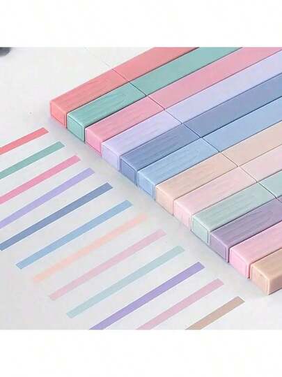 Set Of 12 Soft-Colored Highlighters - Flat Tip, No Smudges, No Bleeding, Plastic - Suitable For Journaling, Office Work And Professional Use