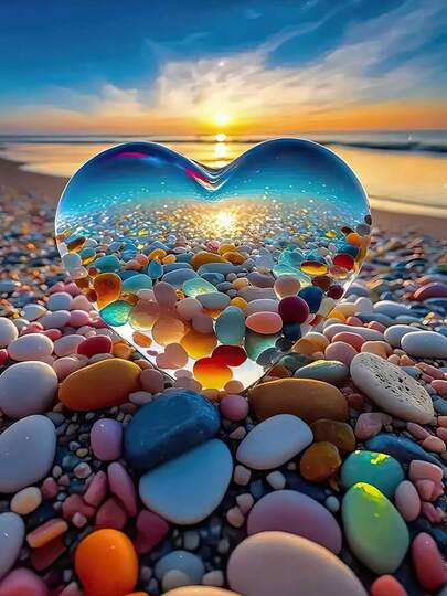 1000 Pieces Love Pebbles Beach Puzzle For Adults, Colorful Heart Pebbles Beach Puzzle, Room Office Decor, Impossible Difficult Hard Fun Jigsaw Puzzles For Adults, Great Gift For Family, Friends For Birthday Holiday Parties