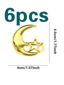 6pcs Metal Star & Moon Napkin Rings, Suitable For Holiday Table Decor, Dinner Napkin Holders, Minimalist Napkin Rings - Multicolor - View 7