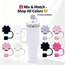 1个雏菊图案硅胶吸管套，可重复使用，防尘，适用于各种杯子，情人节礼物，适合居家、聚会、学校、旅行等各种场合 - 彩色 - 查看 4