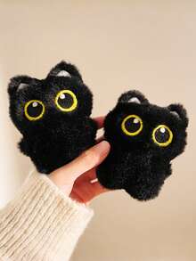1個大眼睛黑白貓絨毛鑰匙圈吊飾，可愛卡通動物包包車用掛飾鑰匙環掛繩，情侶小飾品配件，派對禮物 - 彩色 - 查看 4